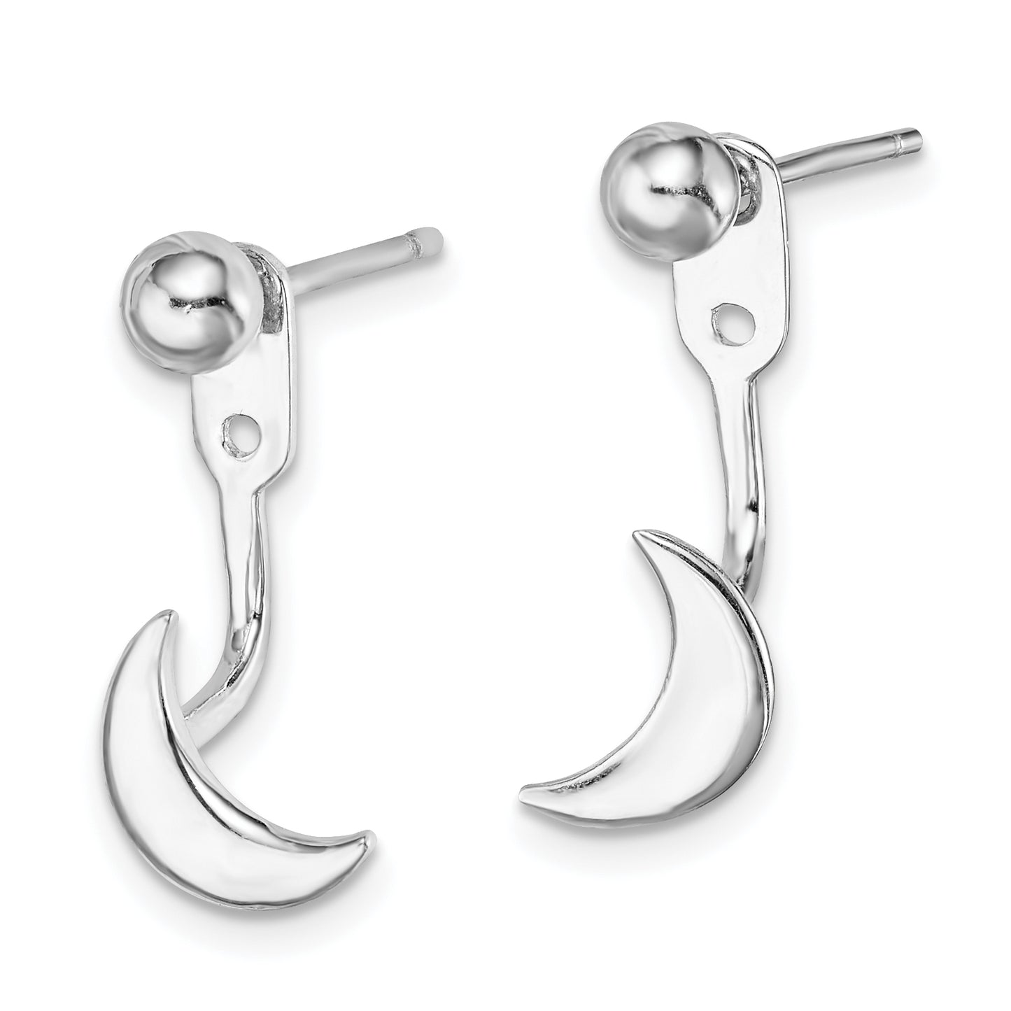 Sterling Silver Rh-Plated Moon Jackets W/4mm Ball Post Earrings