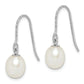 Sterling Silver Rhodium-Plated Polished & Diamond-Cut White 6-7mm Freshwater Cultured Pearl Dangle Earrings