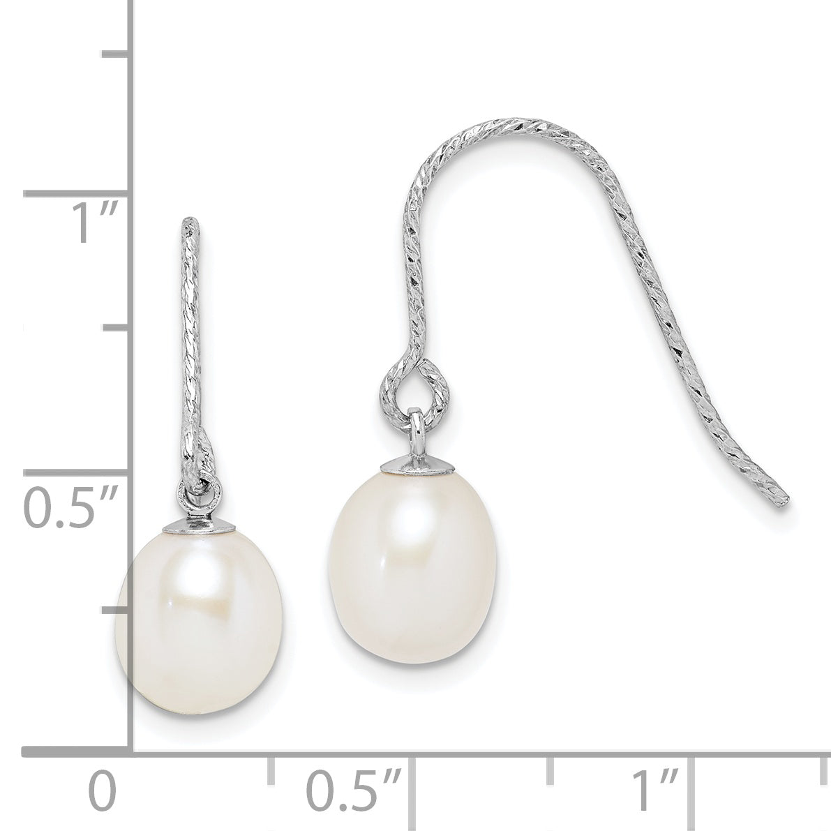 Sterling Silver Rhodium-Plated Polished & Diamond-Cut White 6-7mm Freshwater Cultured Pearl Dangle Earrings