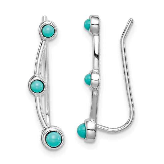 Sterling Silver Rhodium-Plated Created Turquoise Ear Climber Earrings