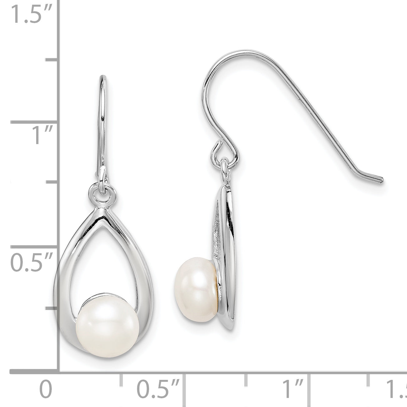 Sterling Silver Rhodium-Plated Polished White 6-7mm Freshwater Cultured Pearl Teardrop Dangle Earrings