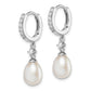 Sterling Silver Rhodium-Plated 7-8mm Fwc Pearl Cz Hoop Dangle Earrings