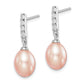 Sterling Silver Rhodium-Plated Polished Pink 8-9mm Freshwater Cultured Pearl & Cz Post Dangle Earrings