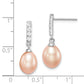 Sterling Silver Rhodium-Plated Polished Pink 8-9mm Freshwater Cultured Pearl & Cz Post Dangle Earrings