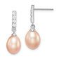 Sterling Silver Rhodium-Plated Polished Pink 8-9mm Freshwater Cultured Pearl & Cz Post Dangle Earrings