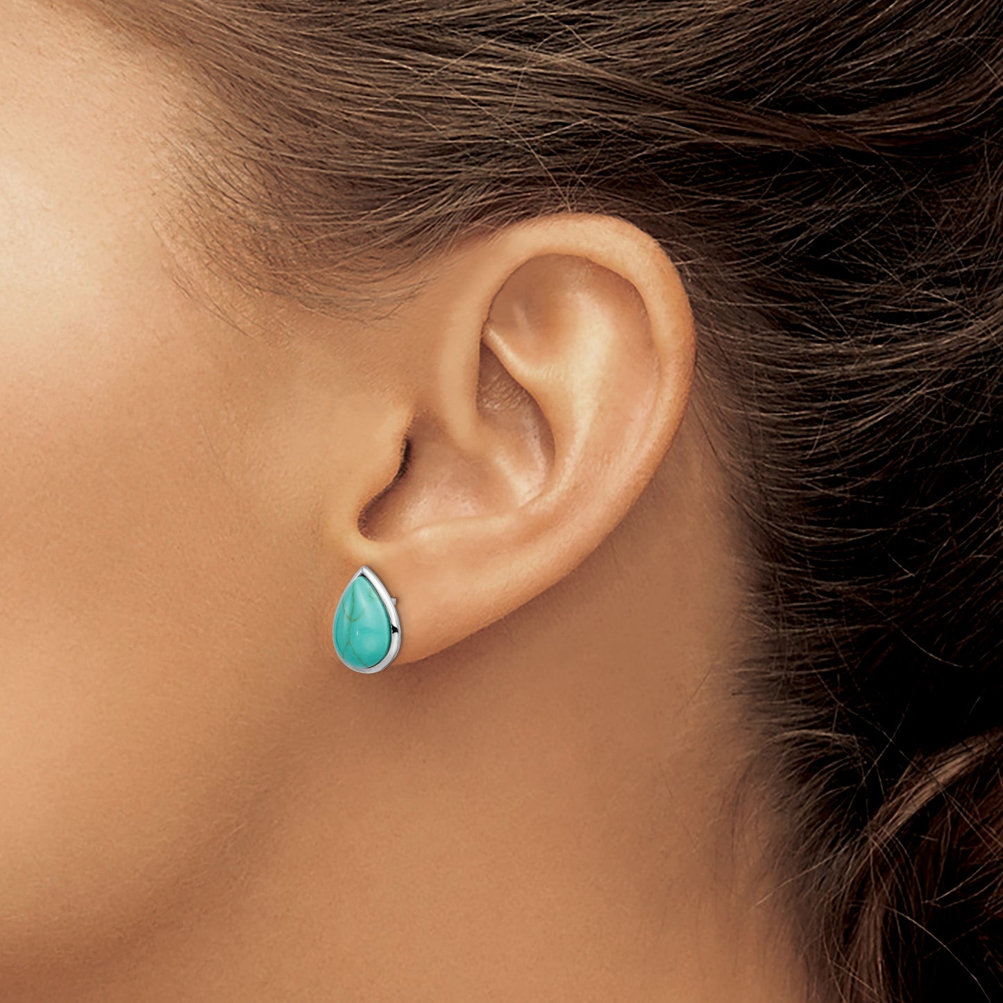 Sterling Silver Rhodium-Plated Imitation Turquoise Teardrop Post Earrings