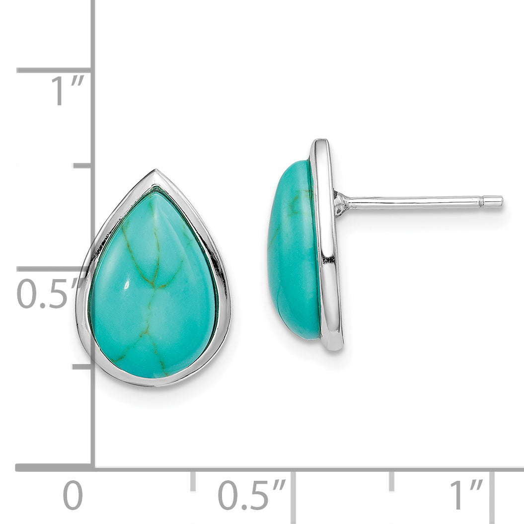 Sterling Silver Rhodium-Plated Imitation Turquoise Teardrop Post Earrings