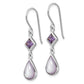 Sterling Silver Rh-Pltd Polished Purple Cz & Mop Teardrop Dangle Earrings