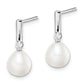 Sterling Silver Rhodium-Plated 7-8mm Rice Fwc Pearl Cz Dangle Earrings