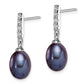 Sterling Silver Rhodium-Plated Polished 8-9mm Black Freshwater Cultured Pearl & Cz Post Dangle Earrings