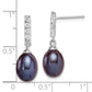 Sterling Silver Rhodium-Plated Polished 8-9mm Black Freshwater Cultured Pearl & Cz Post Dangle Earrings