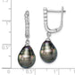 Sterling Silver Rhodium-Plated Polished 9-10mm Tahitian Pearl & Cz Dangle Earrings