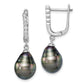 Sterling Silver Rhodium-Plated Polished 9-10mm Tahitian Pearl & Cz Dangle Earrings