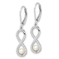 Sterling Silver Rhodium-Plated Polished White 4-5mm Freshwater Cultured Pearl & Cz Infinity Leverback Dangle Earrings