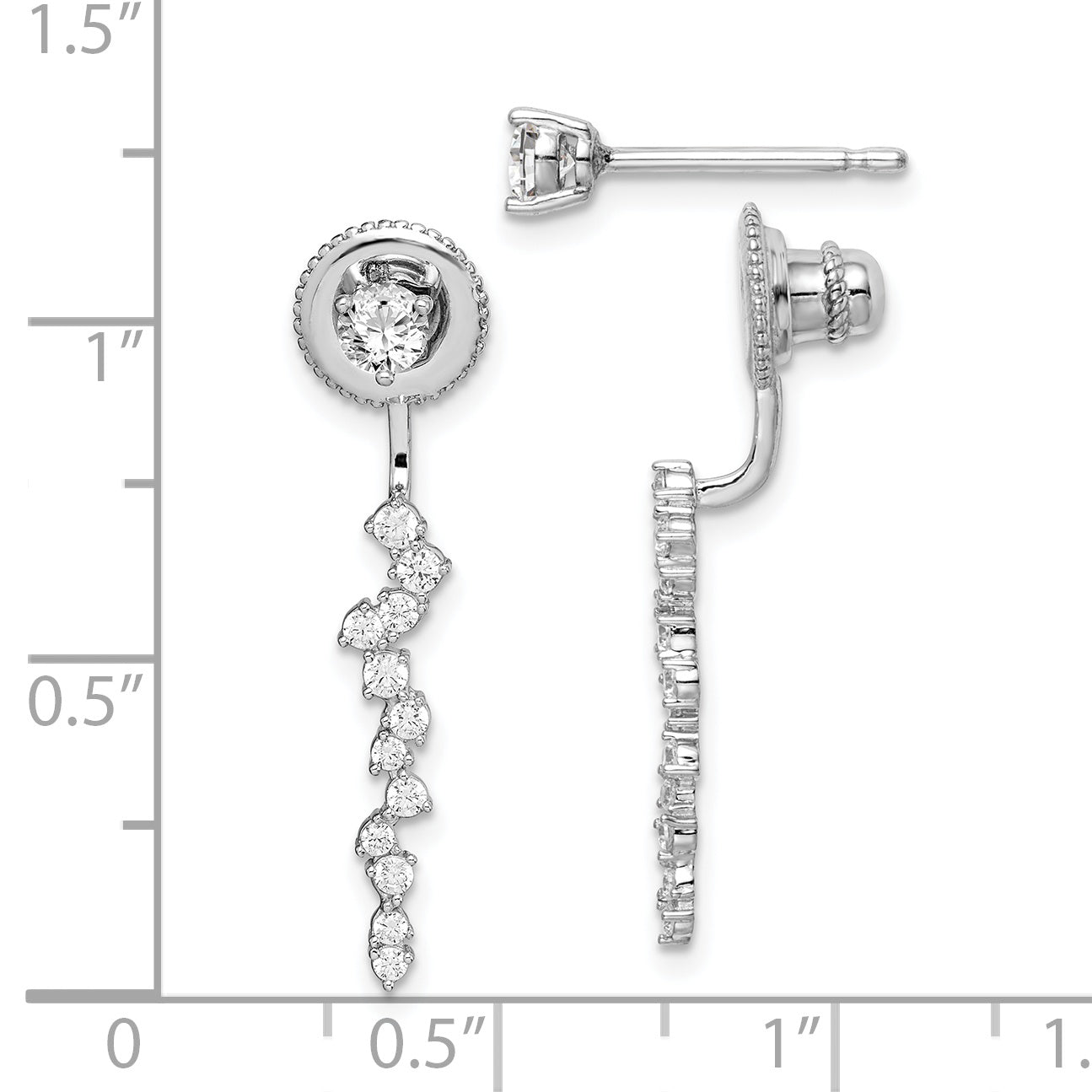 Sterling Silver Rhod-Plated Cz Front And Back Dangle Post Earrings