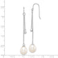 Sterling Silver Rhodium-Plated Polished White 9-10mm Freshwater Cultured Pearl & Cz Dangle Earrings