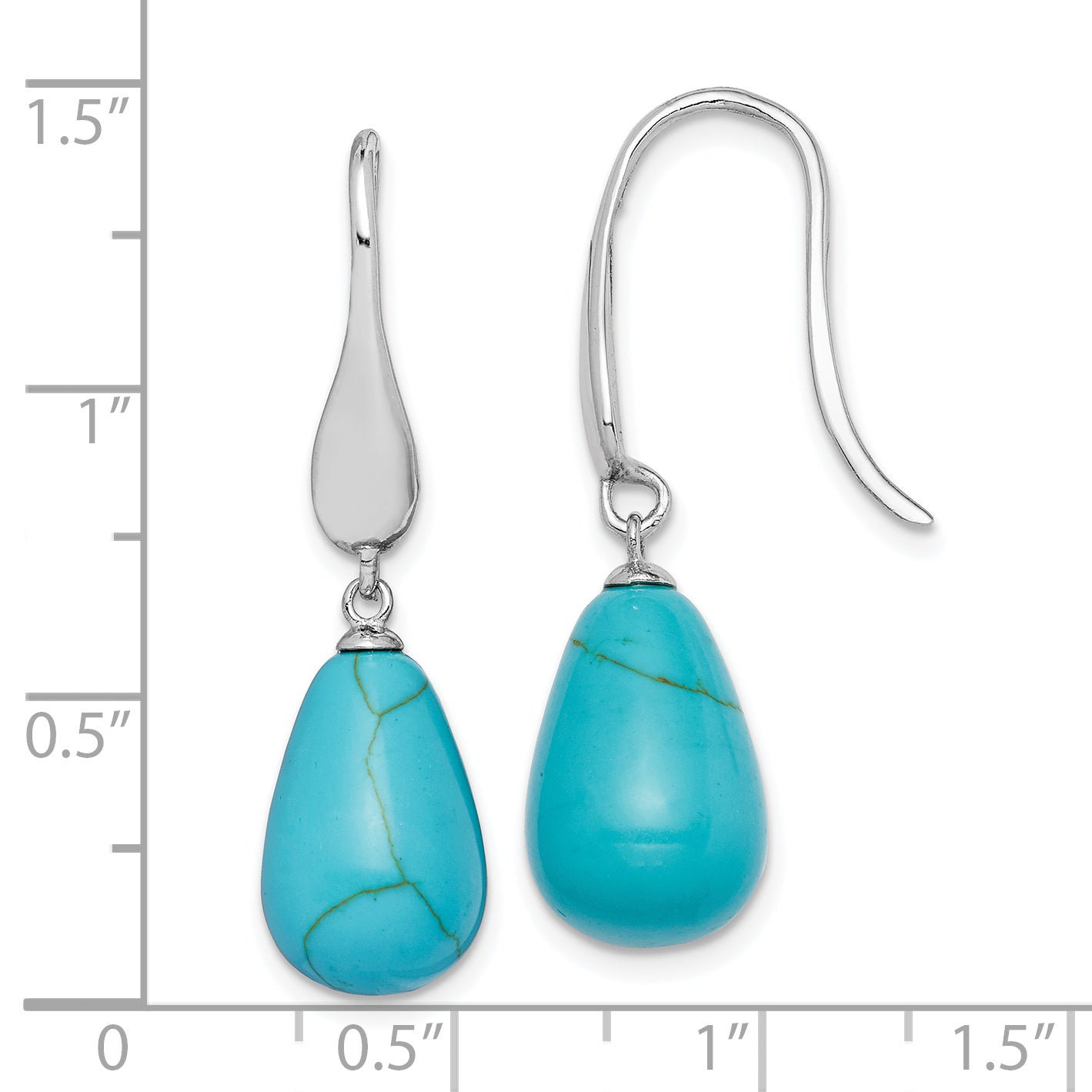 Sterling Silver Rh-Plated Imitation Turquoise Teardrop Dangle Earrings