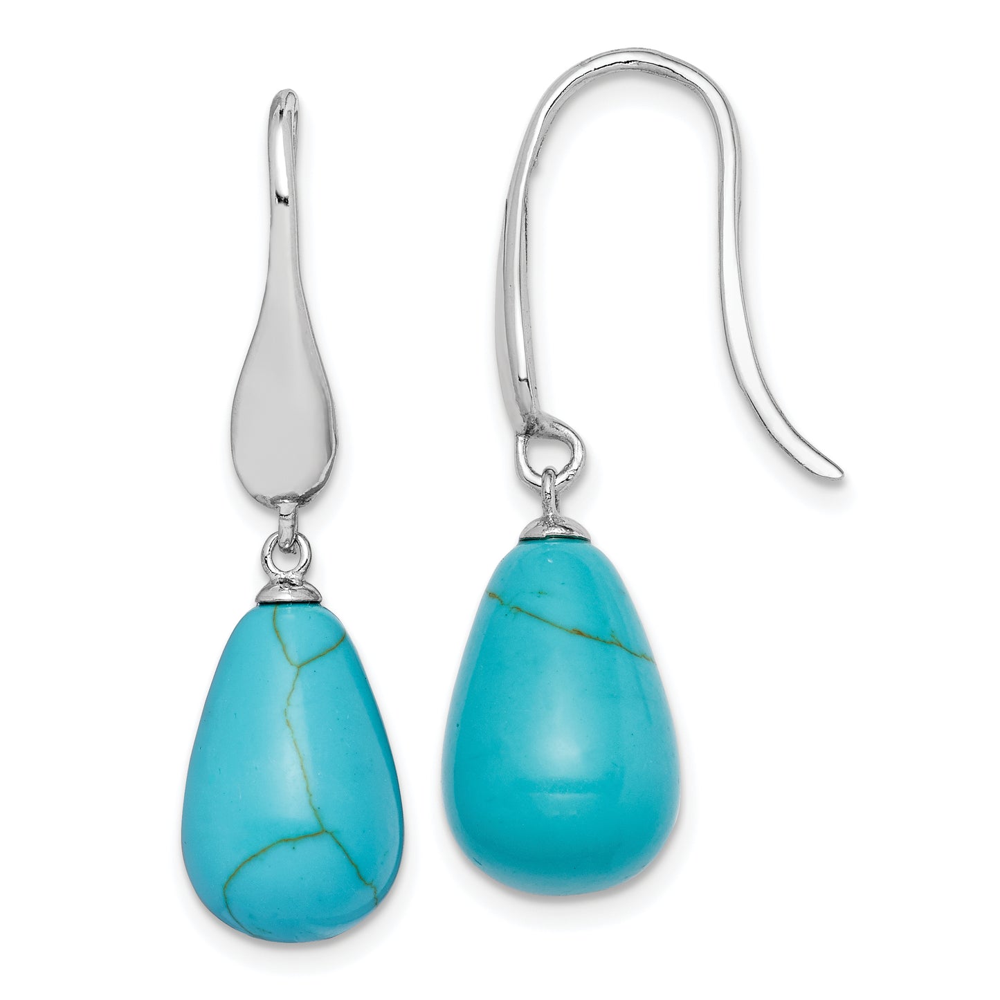 Sterling Silver Rh-Plated Imitation Turquoise Teardrop Dangle Earrings