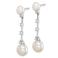 Sterling Silver Rhodium-Plated Cz Fwc Button Pearl Dangle Post Earrings