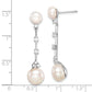 Sterling Silver Rhodium-Plated Cz Fwc Button Pearl Dangle Post Earrings