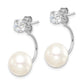 Sterling Silver Rhodium-Plated Polished White 9-10mm Freshwater Cultured Pearl & Cz Front Back Post Dangle Earrings