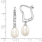 Sterling Silver Rhodium-Plated 7-8mm Rice Fwc Pearl Cz Dangle Earrings