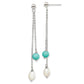 Sterling Silver Rhod-Pltd Turquoise/Fwc Pearl Chain Post Dangle Earrings