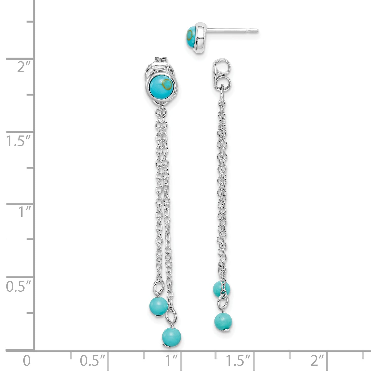 Sterling Silver Rhodium-Plated Polished Imitation Turquoise Front & Back Chain Post Dangle Earrings