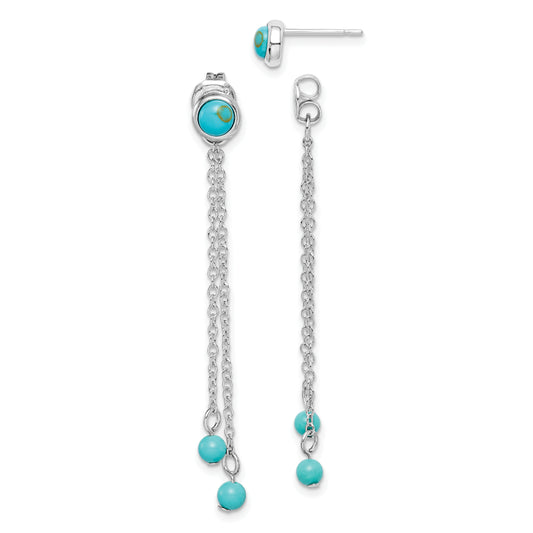 Sterling Silver Rhodium-Plated Polished Imitation Turquoise Front & Back Chain Post Dangle Earrings