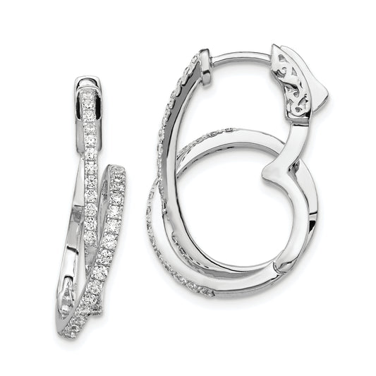 Sterling Silver Shimmer Rhodium-Plated 68 Stone Cz Twisted Hinged Hoop Earrings