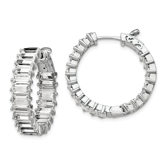 Sterling Silver Shimmer Rhodium-Plated 40 Stone 2.5X5mm Cz In And Out Round Hinged Hoop Earrings