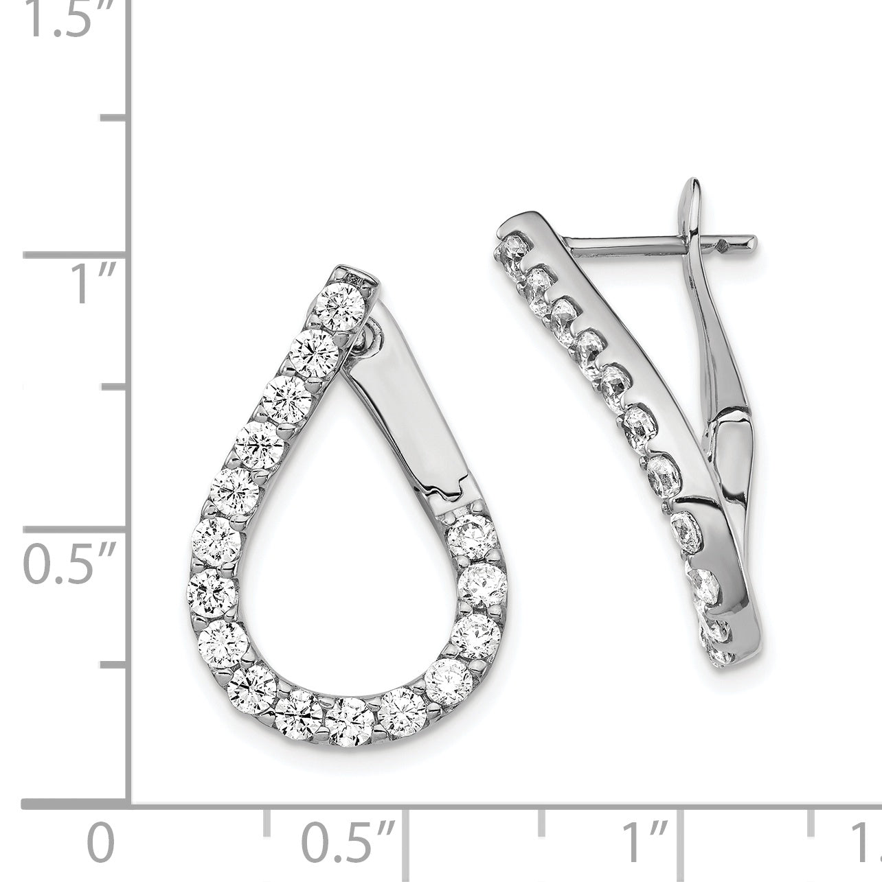 Sterling Silver Shimmer Rhodium-Plated 32 Stone Cz Front And Back Teardrop Hinged Hoop Earrings