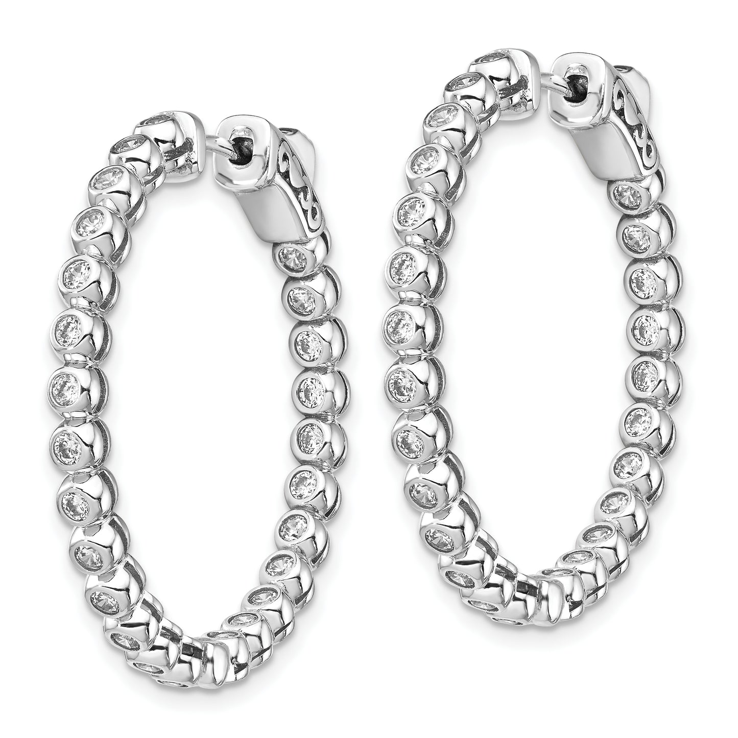 Sterling Silver Shimmer Rhodium-Plated 50 Stone 1.7mm Cz In And Out Round Hinged Hoop Earrings