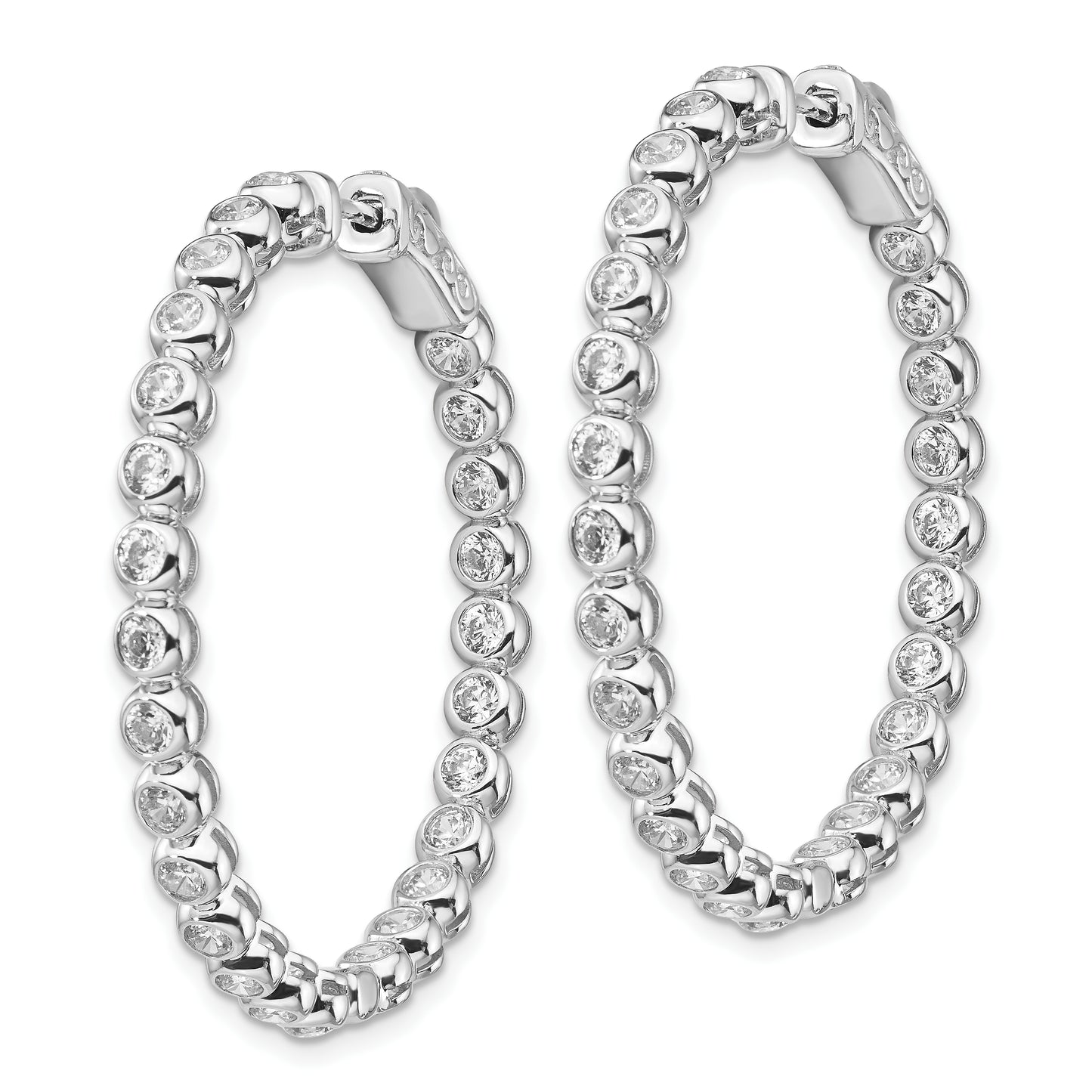 Sterling Silver Shimmer Rhodium-Plated 52 Stone 2.3mm Cz In And Out Round Hinged Hoop Earrings