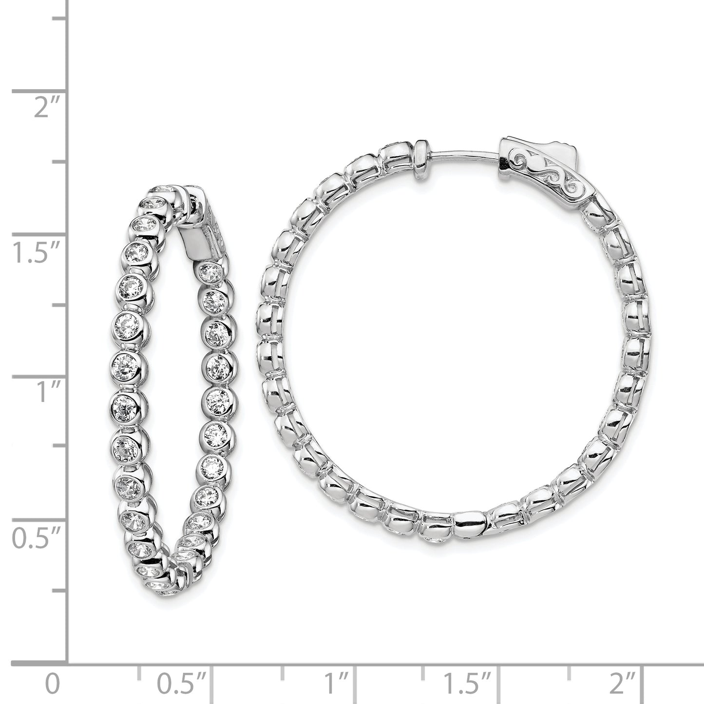 Sterling Silver Shimmer Rhodium-Plated 52 Stone 2.3mm Cz In And Out Round Hinged Hoop Earrings