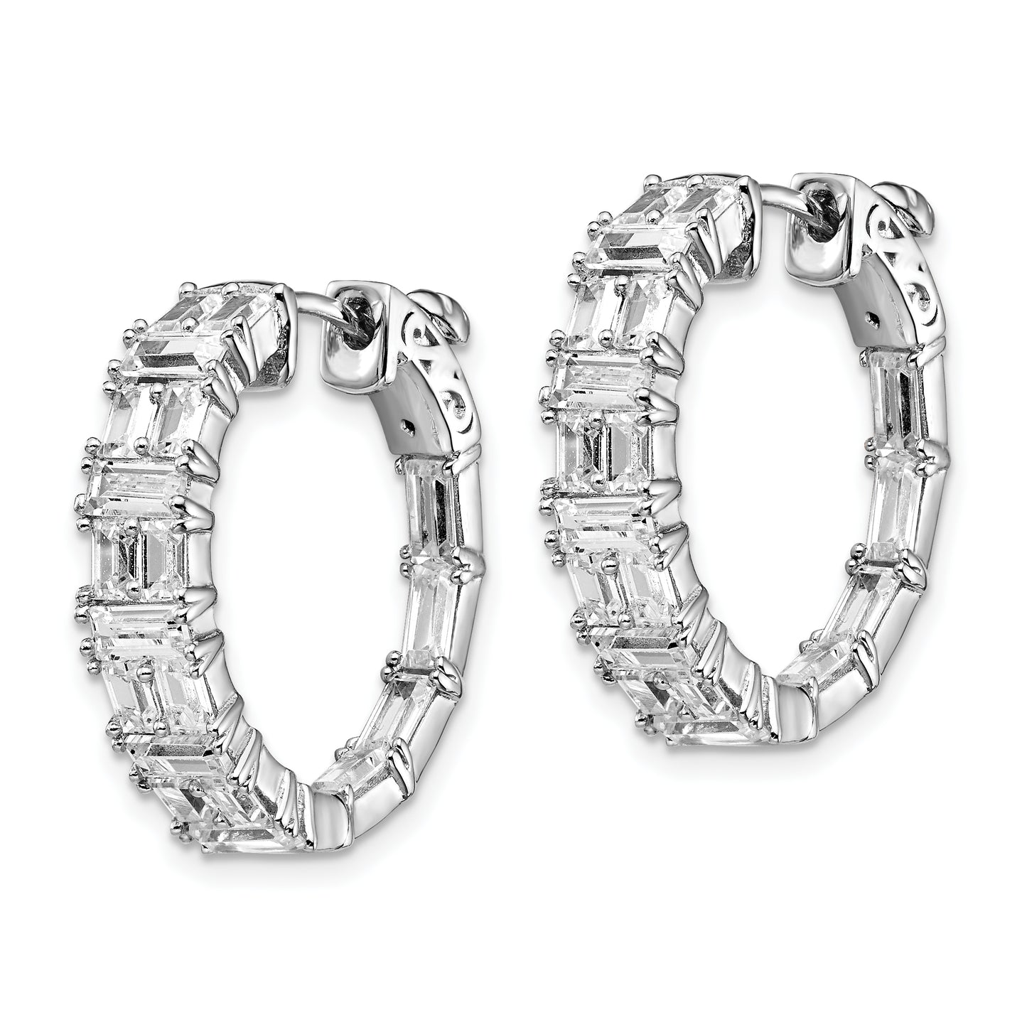 Sterling Silver Shimmer Rhodium-Plated 42 Stone 2X3mm Cz In And Out Round Hinged Hoop Earrings