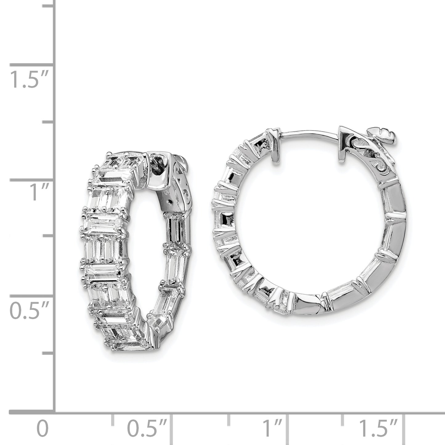 Sterling Silver Shimmer Rhodium-Plated 42 Stone 2X3mm Cz In And Out Round Hinged Hoop Earrings