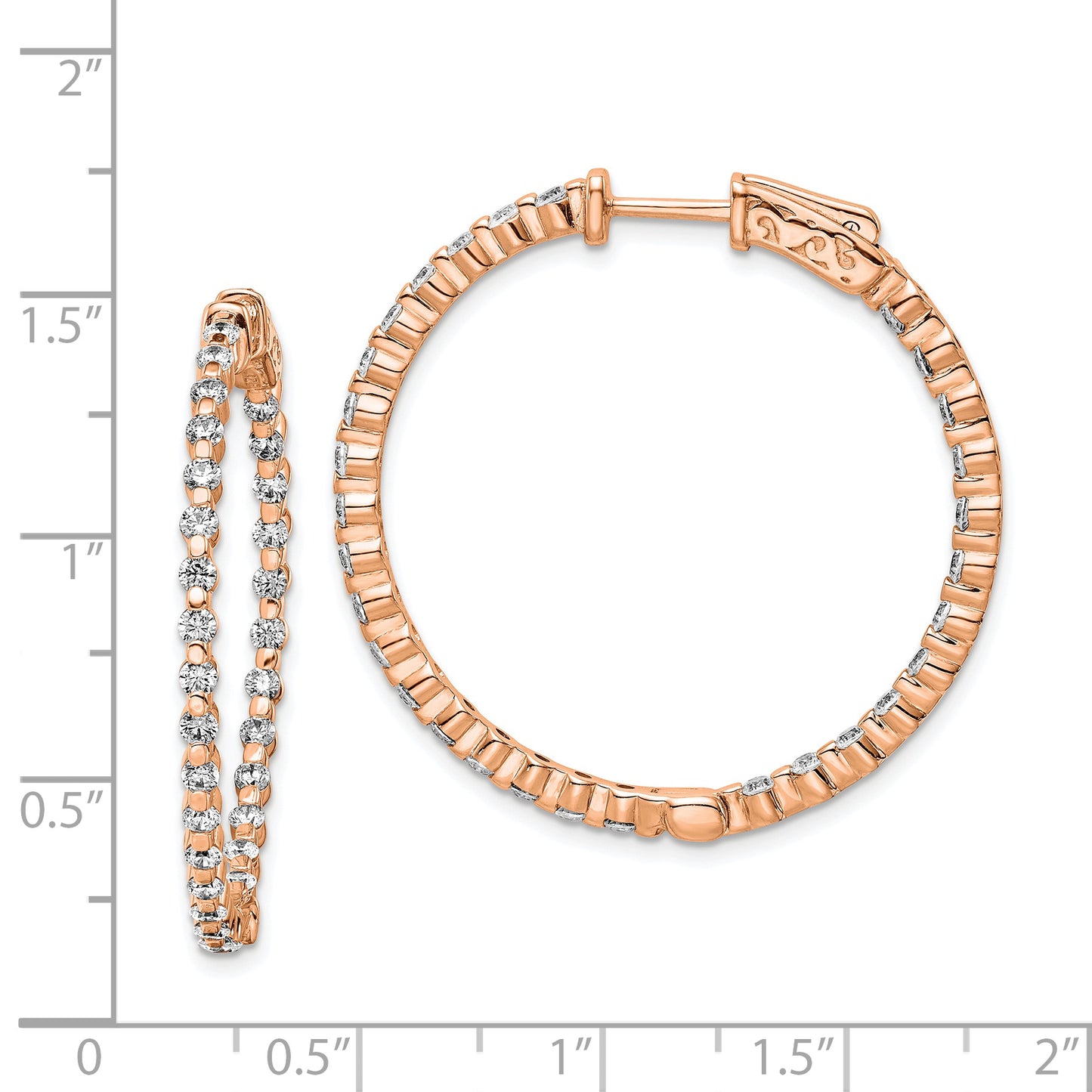 Sterling Silver Shimmer Rose-Tone Rose Flash Gold-Plated 60 Stone 2mm Cz In And Out Round Hinged Hoop Earrings