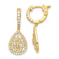 Sterling Silver Shimmer Gold-Tone Flash Gold-Plated 126 Stone Cz Teardrop Dangle Hinged Hoop Earrings