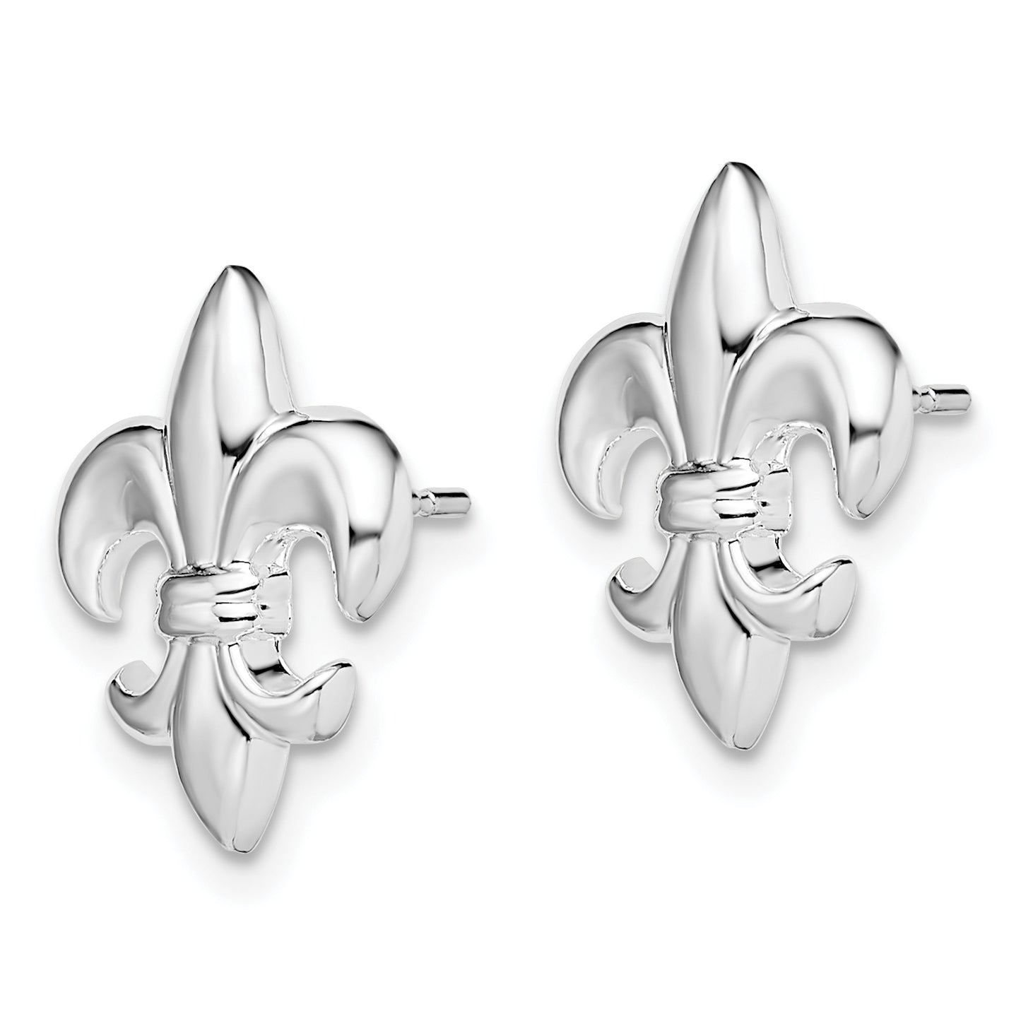 Sterling Silver De-Ani Rhodium-Plated Polished Small Fleur De Lis Post Earrings