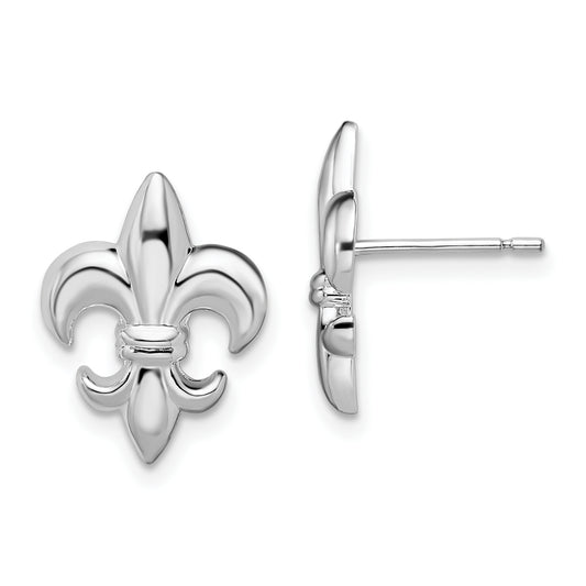 Sterling Silver De-Ani Rhodium-Plated Polished Small Fleur De Lis Post Earrings