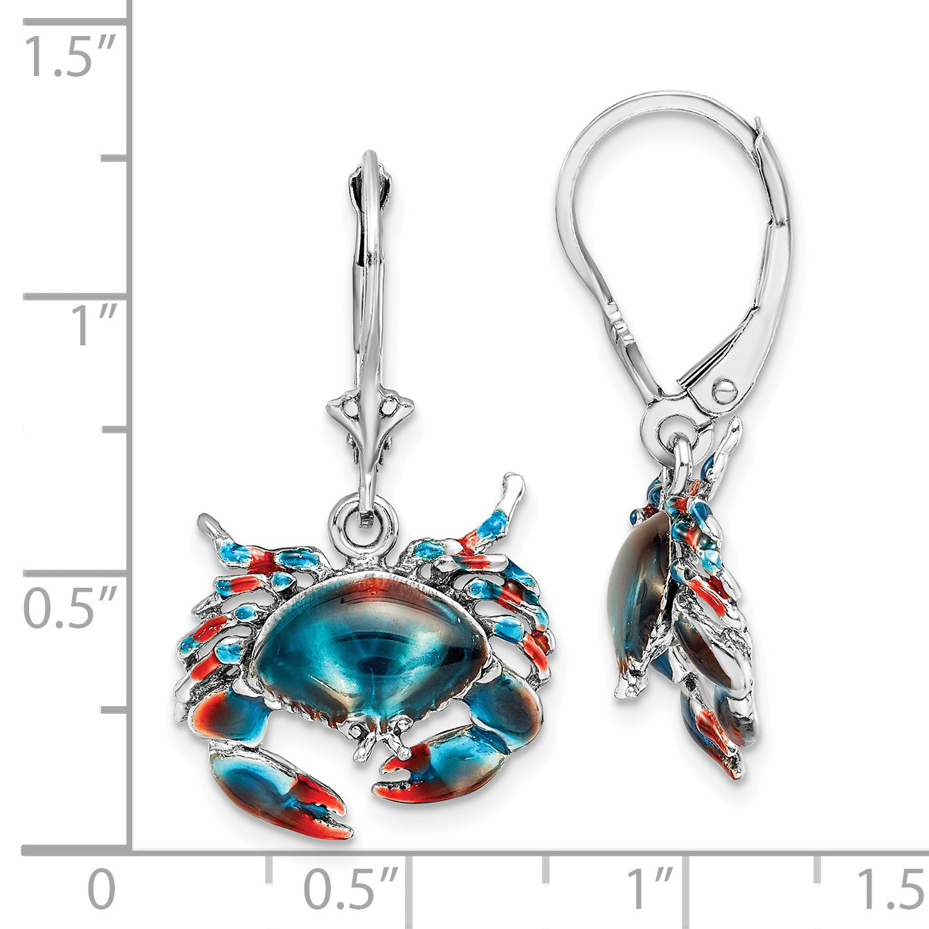 Sterling Silver De-Ani Rhodium-Plated Enameled Stone Crab Leverback Earrings