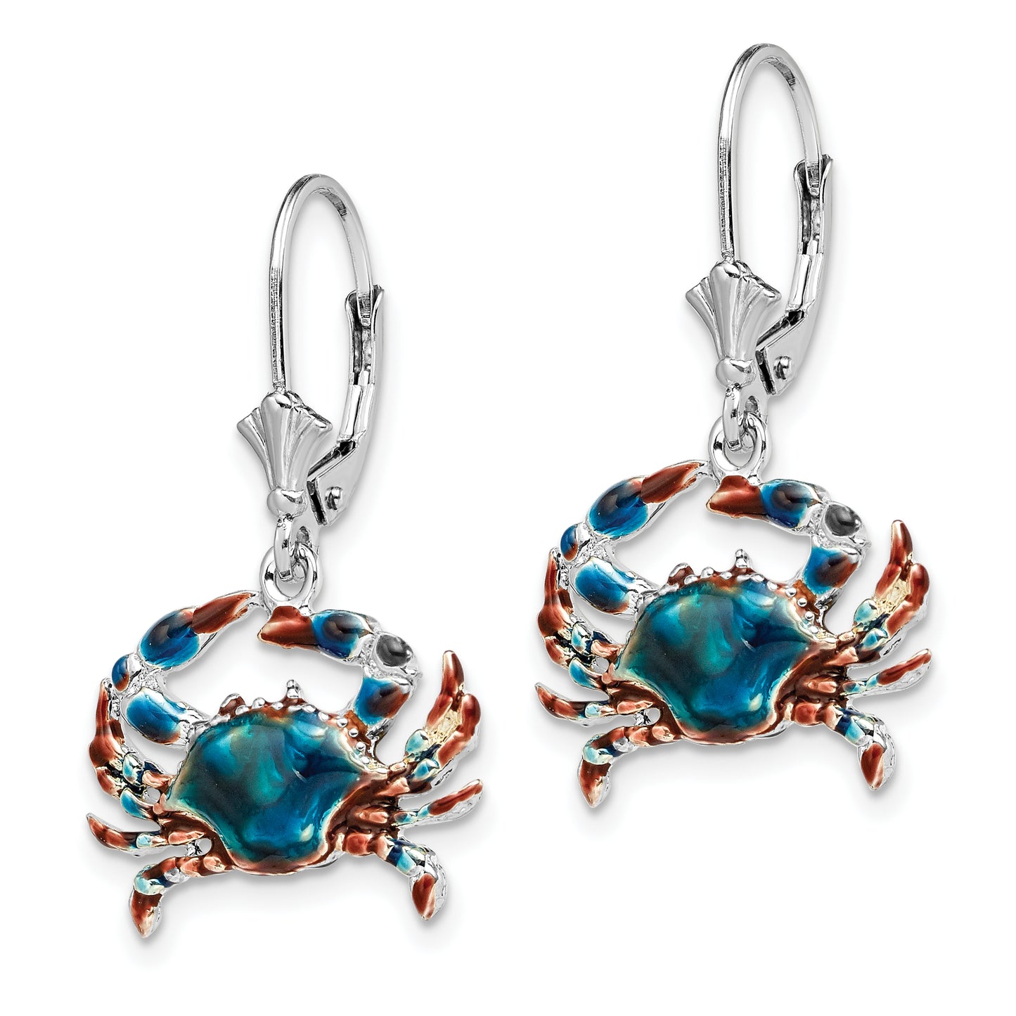 Sterling Silver De-Ani Rhodium-Plated Enameled Blue Crab Leverback Earrings