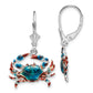 Sterling Silver De-Ani Rhodium-Plated Enameled Blue Crab Leverback Earrings