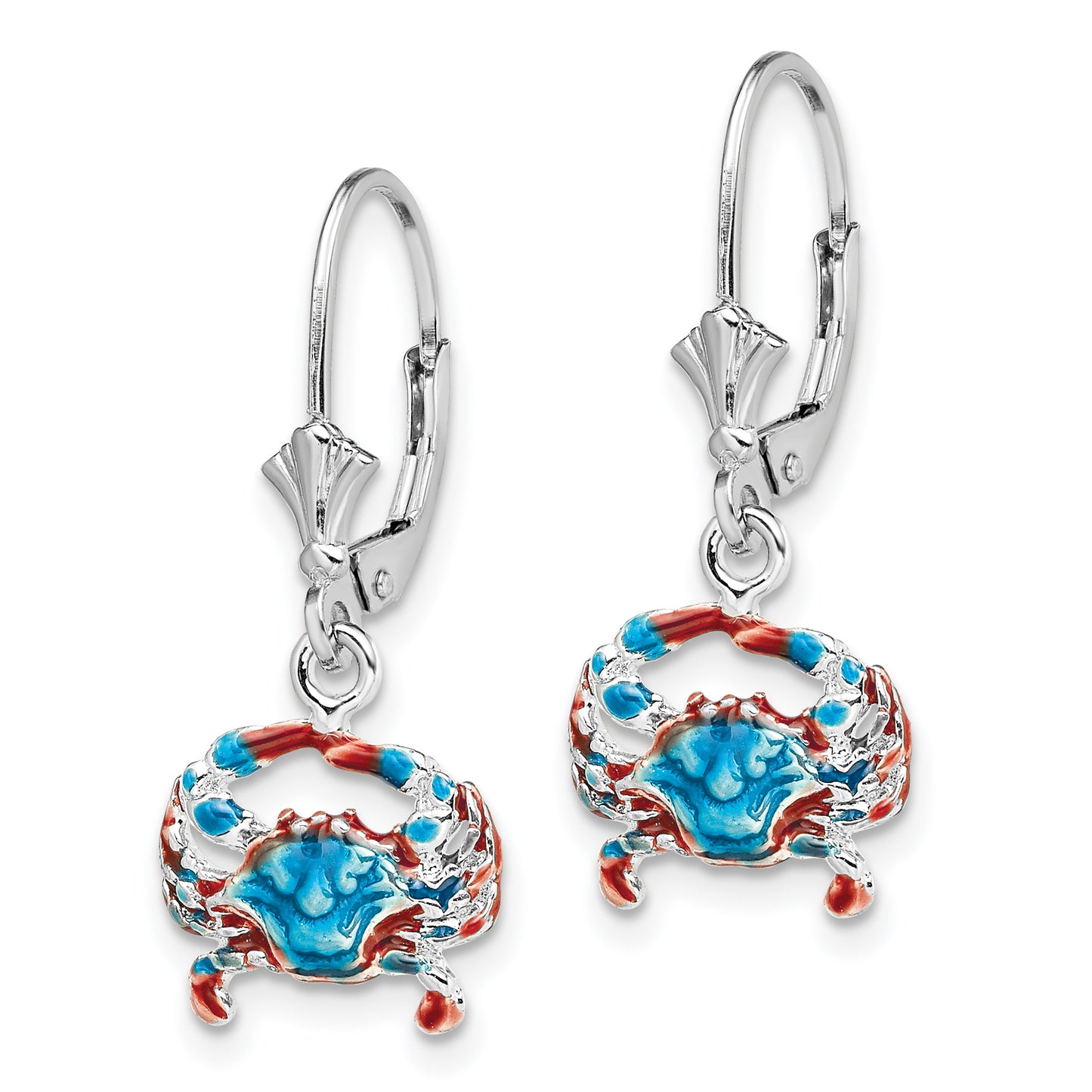 Sterling Silver De-Ani Rhodium-Plated Enameled Blue Crab Leverback Earrings