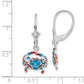 Sterling Silver De-Ani Rhodium-Plated Enameled Blue Crab Leverback Earrings