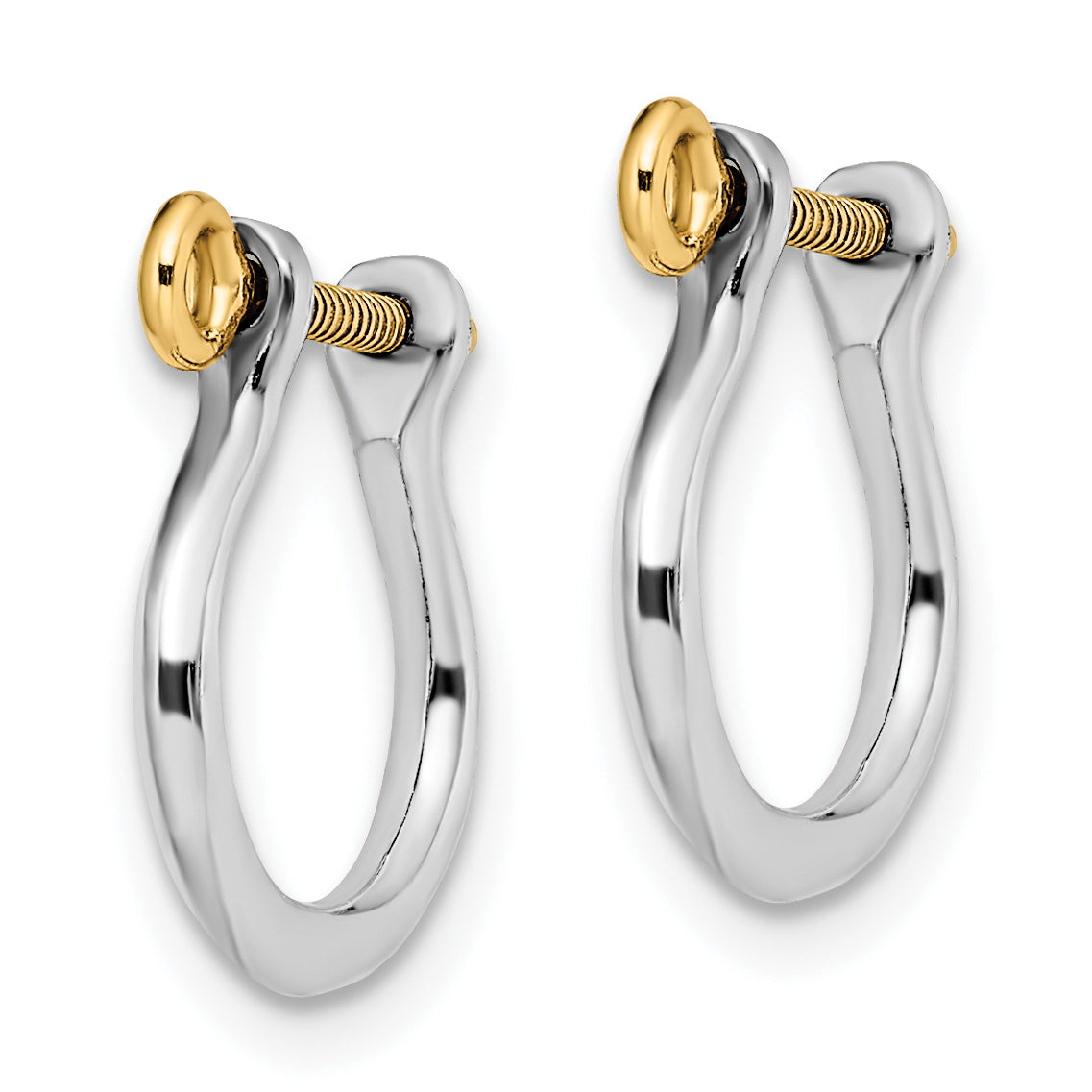 Silver/14K Two-Tone De-Ani Sterling Silver Rhodium-Plated Polished 3D Small Shackle With 14K Screw Earrings