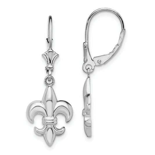 Sterling Silver De-Ani Rhodium-Plated Small Fleur De Lis Leverback Earrings