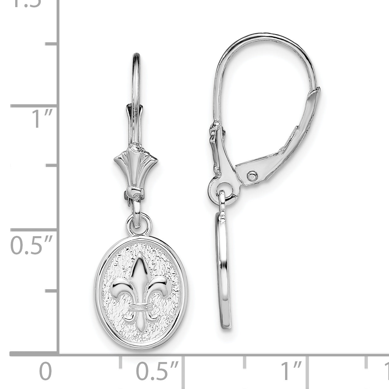 Sterling Silver De-Ani Rhodium-Plated Textured Fleur De Lis Leverback Dangle Earrings