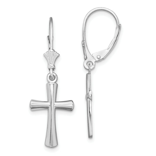 Sterling Silver De-Ani Rhodium-Plated Polished Beveled Latin Cross Leverback Earrings